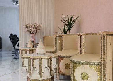 Elegant waiting area in Lamsat Magribyah Beauty Center, Doha, Al Rayyan Municipality, QA with plush seating.