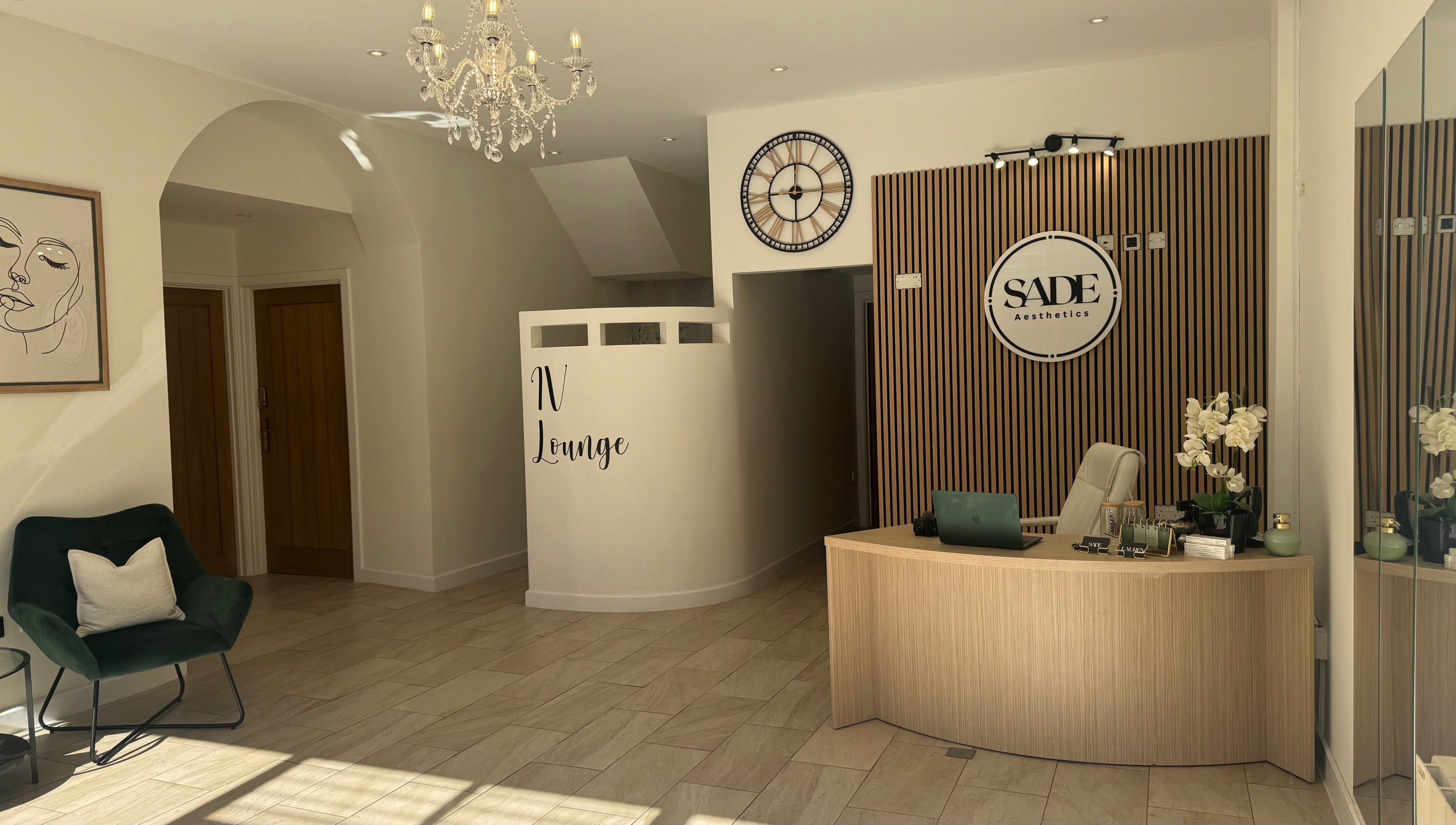 Elegant reception at SADE Aesthetics Berkshire located in Reading, England, GB, showcasing modern decor.