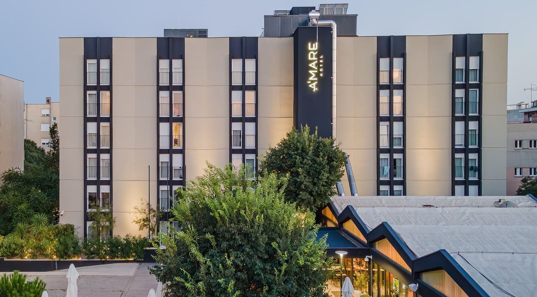 Exterior view of Hotel A'mare in Zadar, Zadarska Županija, HR, showcasing its modern architecture.