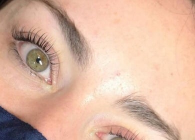 Close-up of perfectly curled lashes at Aura beauty @ 68 Nail & Spa, London, England, GB.