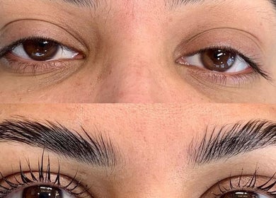 Before and after brow enhancement at Aura beauty @ 68 Nail & Spa, London, England, GB.