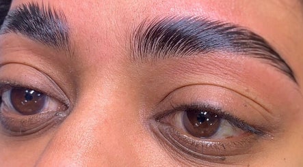 Close-up of perfectly shaped eyebrows at Aura beauty - Norbury in London, England, GB.
