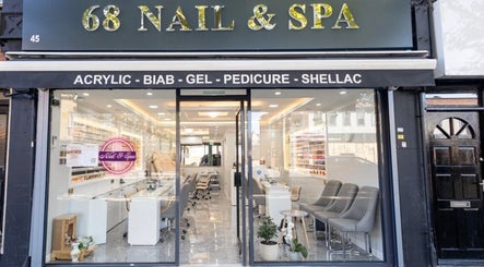 Exterior of 68 Nail & Spa near Aura Beauty - Oval, offering acrylic and gel services in London, England, GB.