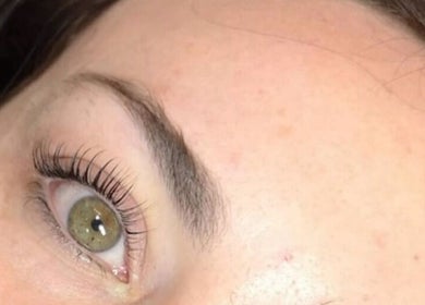 Close-up of beautifully curled lashes at Aura Beauty - Oval in London, England, GB.