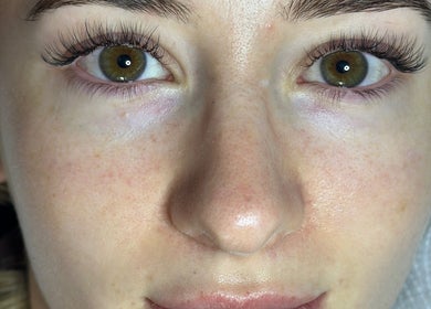 Close-up of eyelash extensions at Aura Beauty - Oval in London, England, GB.