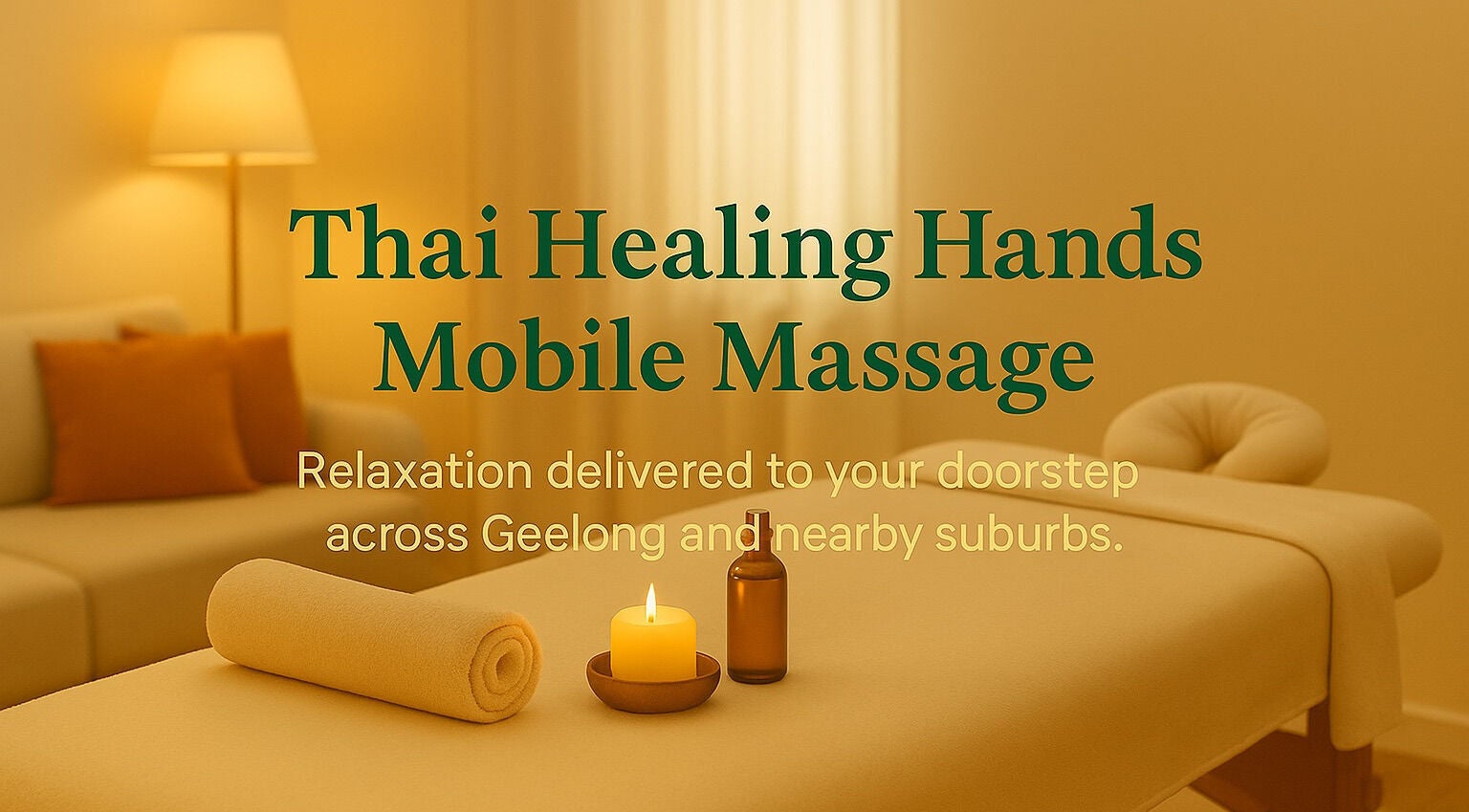 Relaxing massage setup at Thai Healing Hands – Mobile Massage, Highton, Victoria, AU with candle and oils.