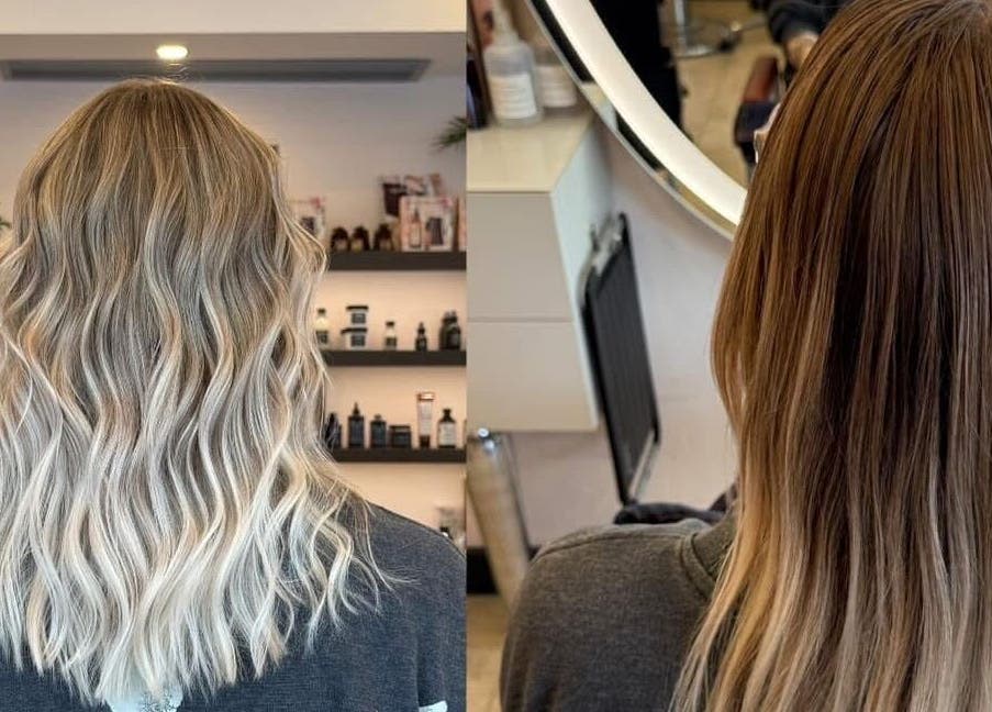 Before and after hair transformation at Ursulabeauty.Co, London, England, GB. Elegant styling and vibrant hair color.