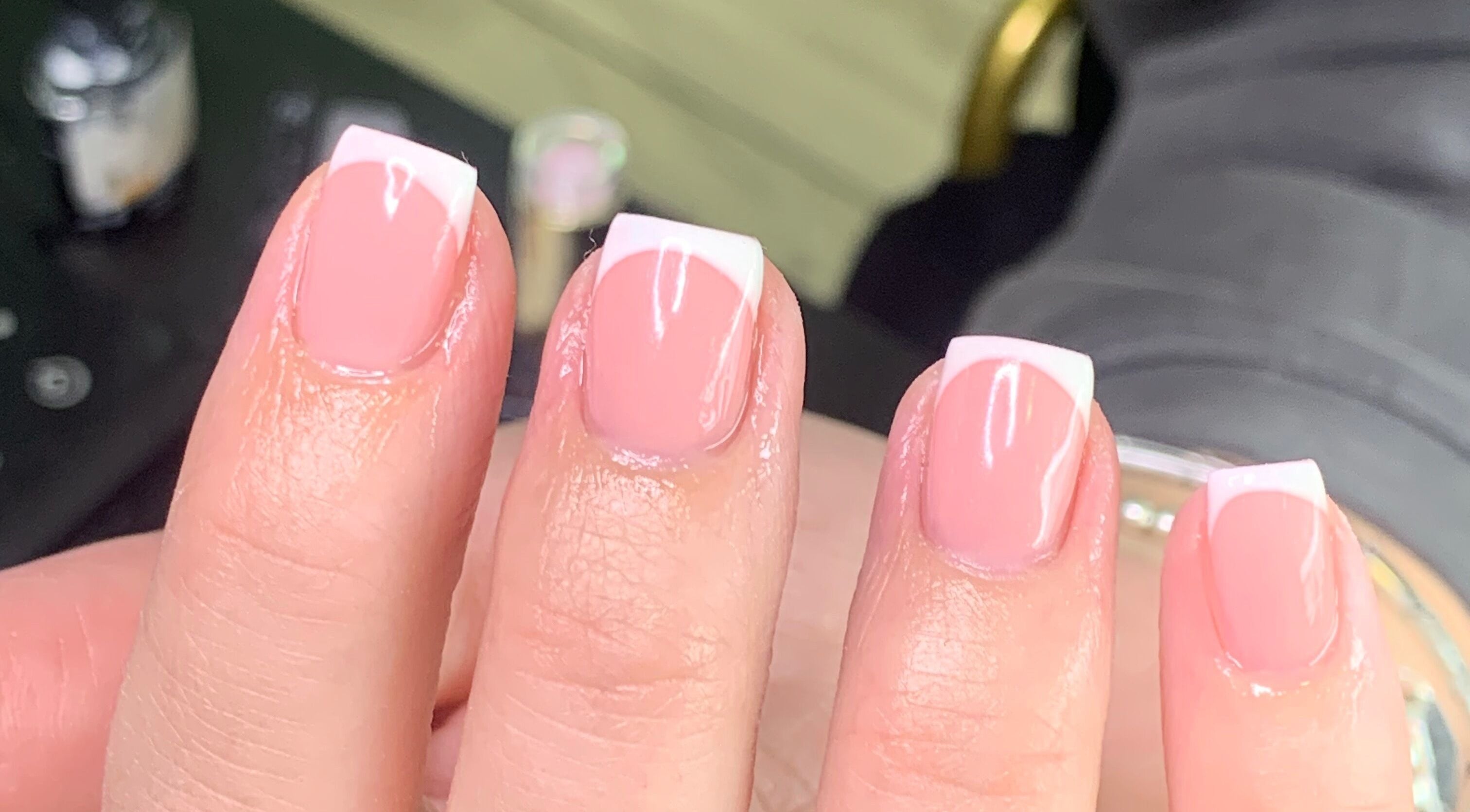 Elegant French manicure close-up at Beautybyklw, Blackburn, England, GB.