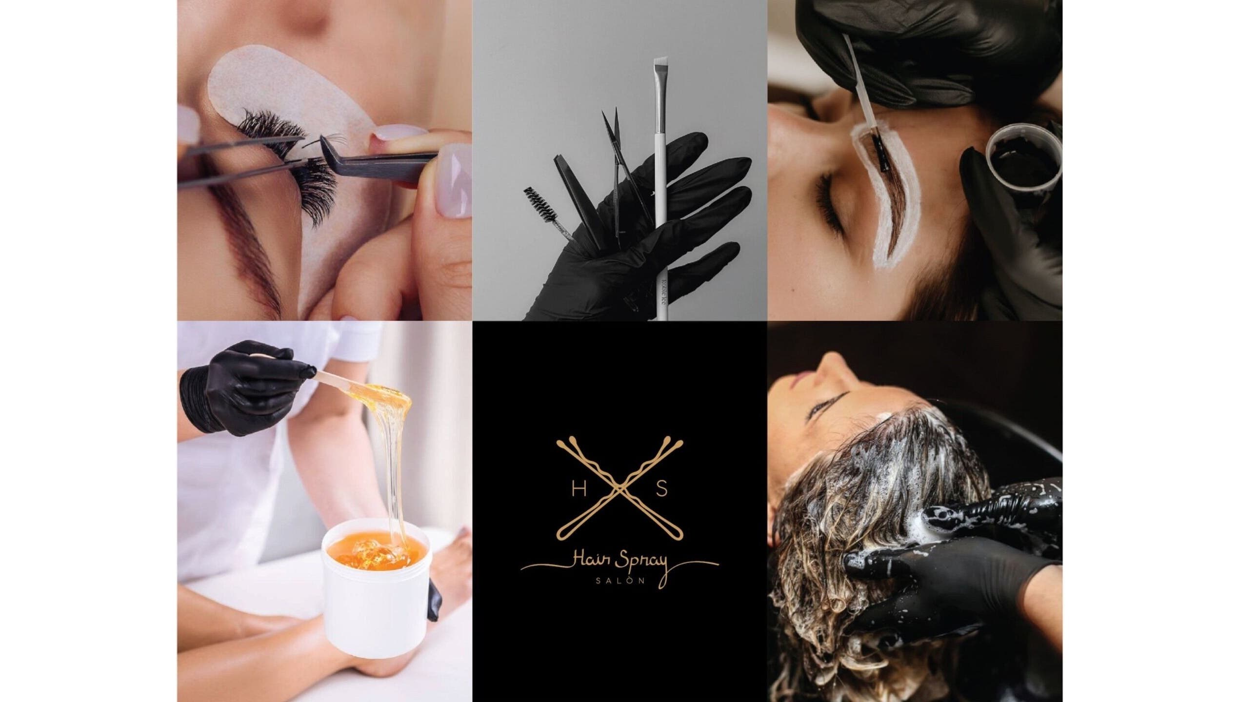 Collage showcasing beauty services at Hair Spray Home Service - Riyadh, Riyadh, SA. Includes brow tinting and waxing.