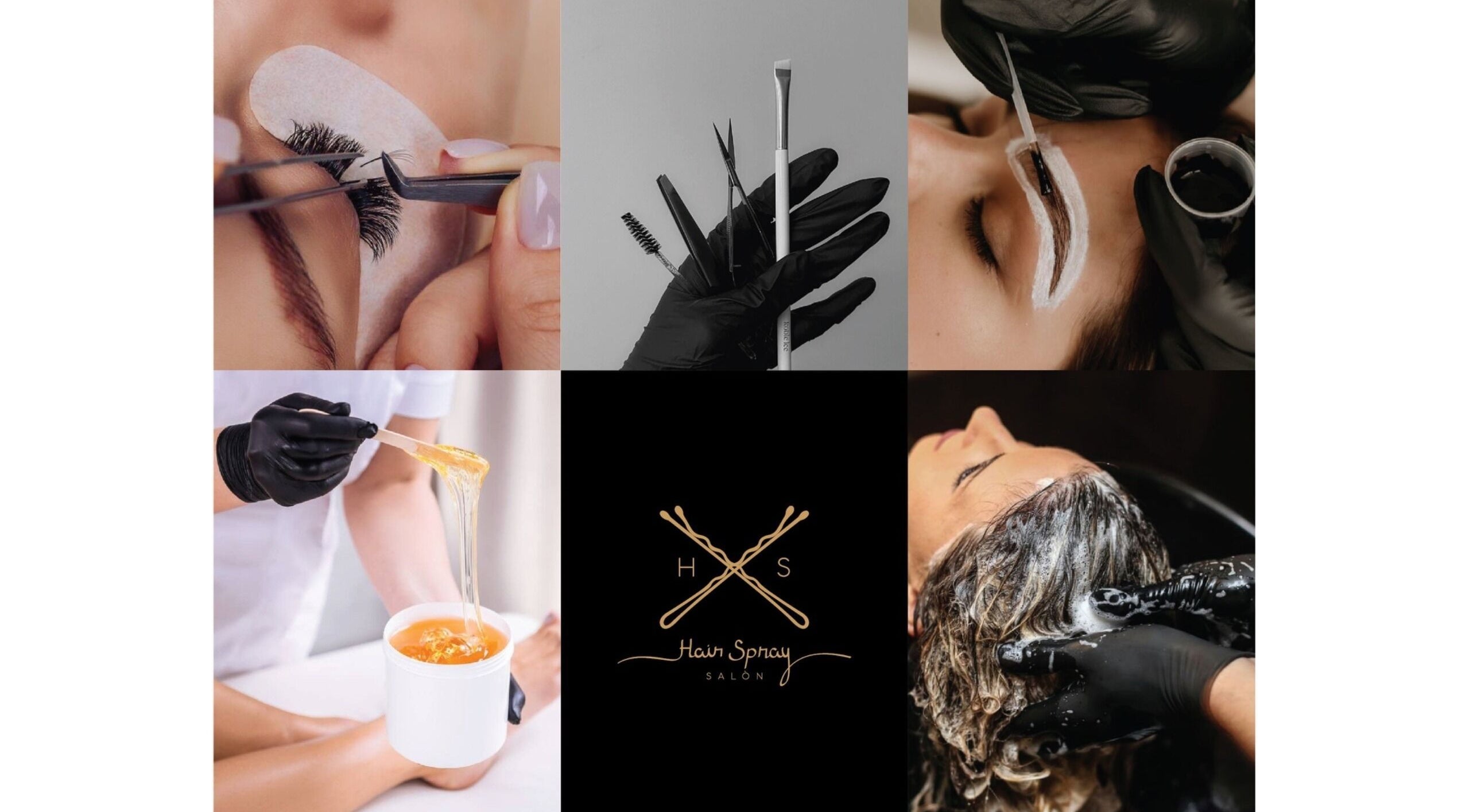 Collage showcasing beauty services at Hair Spray Home Service - Riyadh, Riyadh, SA. Includes brow tinting and waxing.