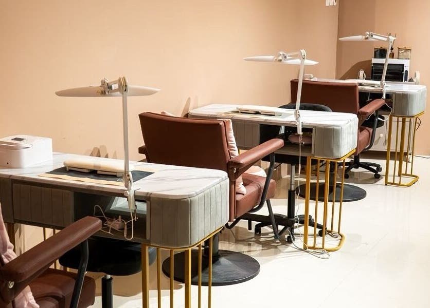 Elegant nail spa setup at Markaz Al Funoon, Riyadh, Riyadh Province, SA featuring modern manicure stations.