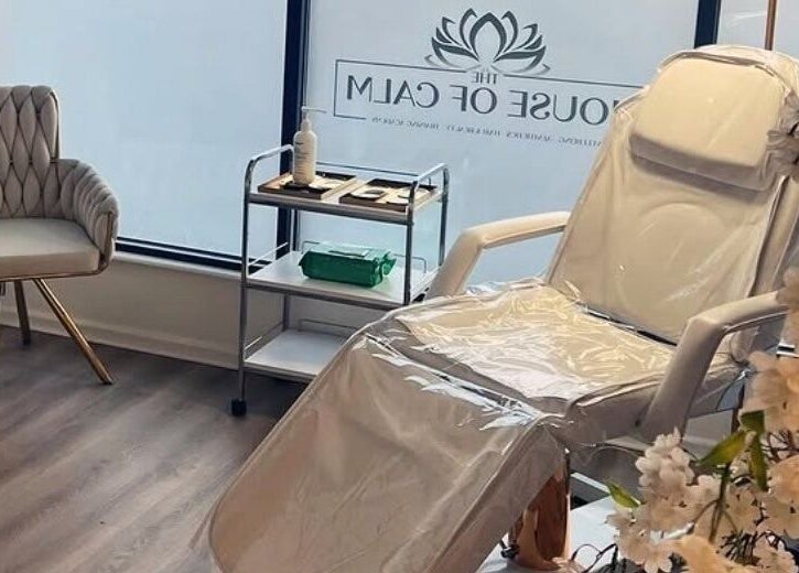 Relaxing spa treatment room at The House Of Calm in South Shields, England, GB featuring a comfortable chair.