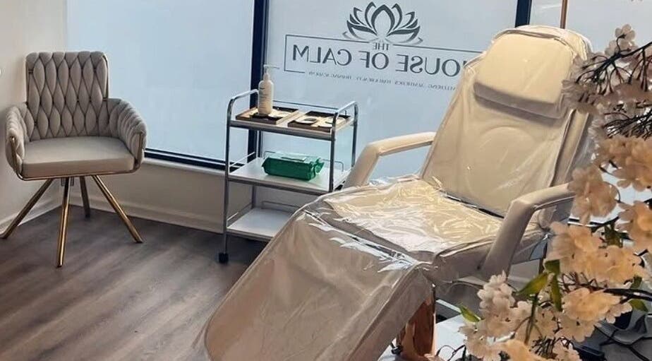 Relaxing spa treatment room at The House Of Calm in South Shields, England, GB featuring a comfortable chair.