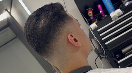 Close-up of a modern haircut at Level Up Barbershop, Manchester, England, GB showcasing professional styling.