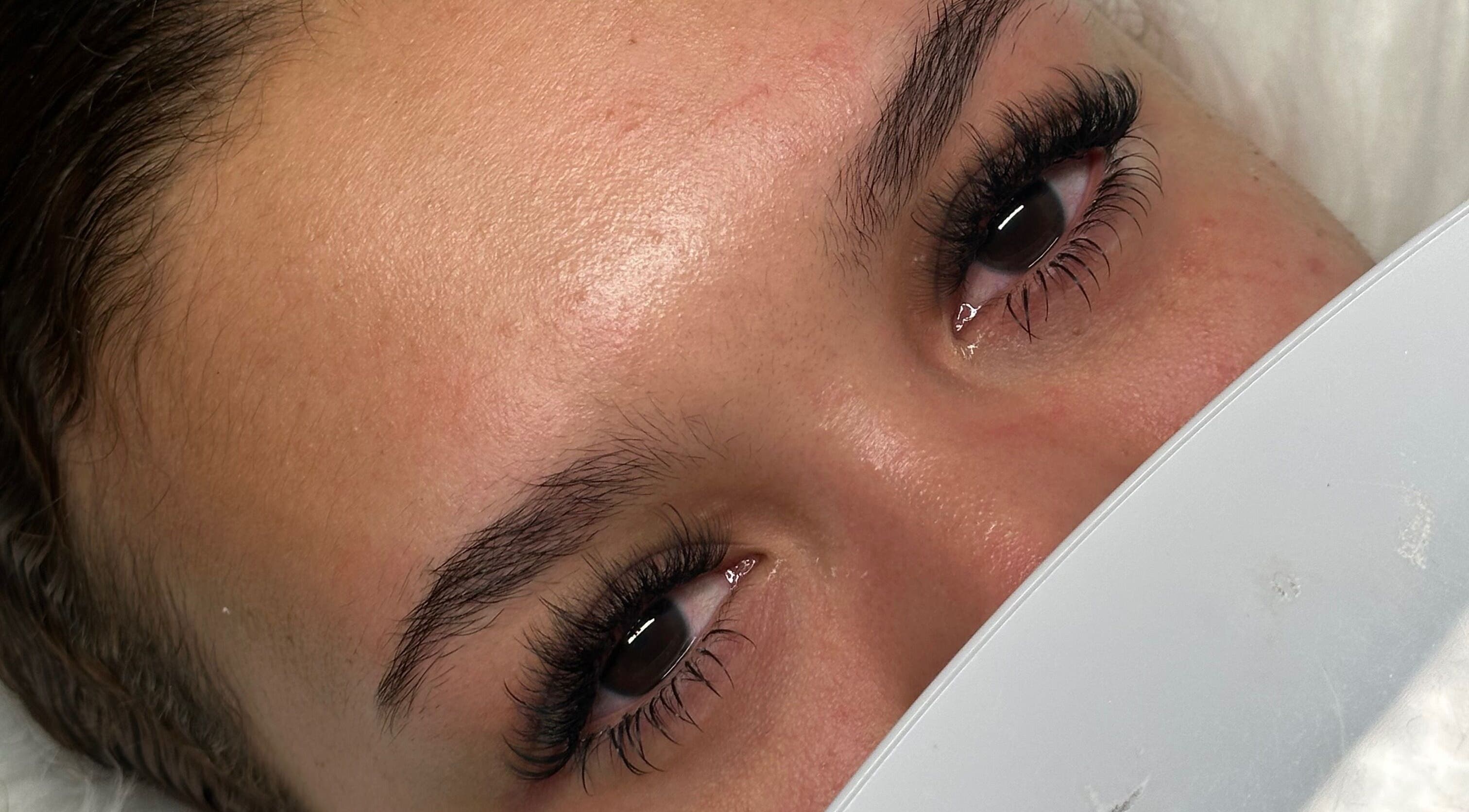 Close-up of beautifully done eyelash extensions at Ari Beauty Bar, Leicester, England, GB.
