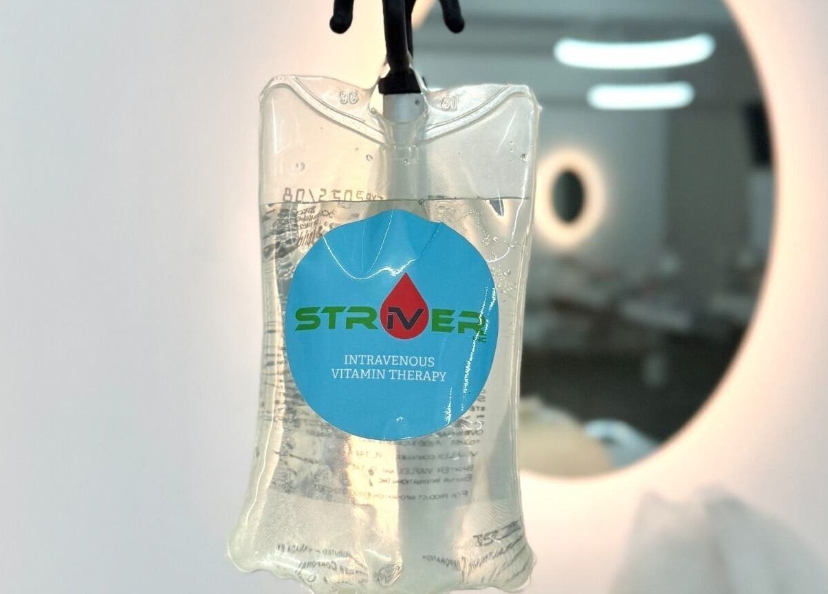 Striver IV Vitamin Infusion bag in a wellness room at Chicago, Illinois, US.