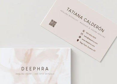 Deephra business card showcasing healing rituals, located in New York, New York, US.