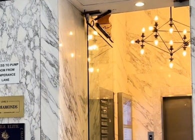 Marble entrance with chandelier at Q Nails & Design Sydney, Sydney, New South Wales, AU.