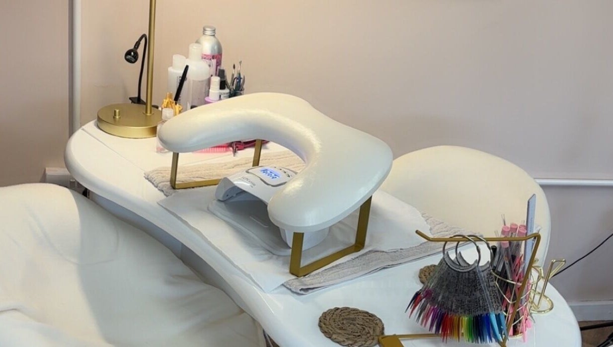 Luxurious manicure station at Dragonfly Nails & Beauty, Stoke-on-Trent, England, GB, showcasing comfort and style.