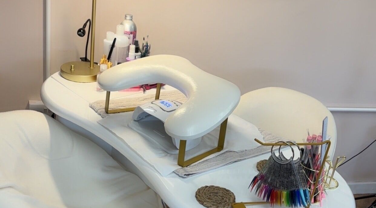 Luxurious manicure station at Dragonfly Nails & Beauty, Stoke-on-Trent, England, GB, showcasing comfort and style.