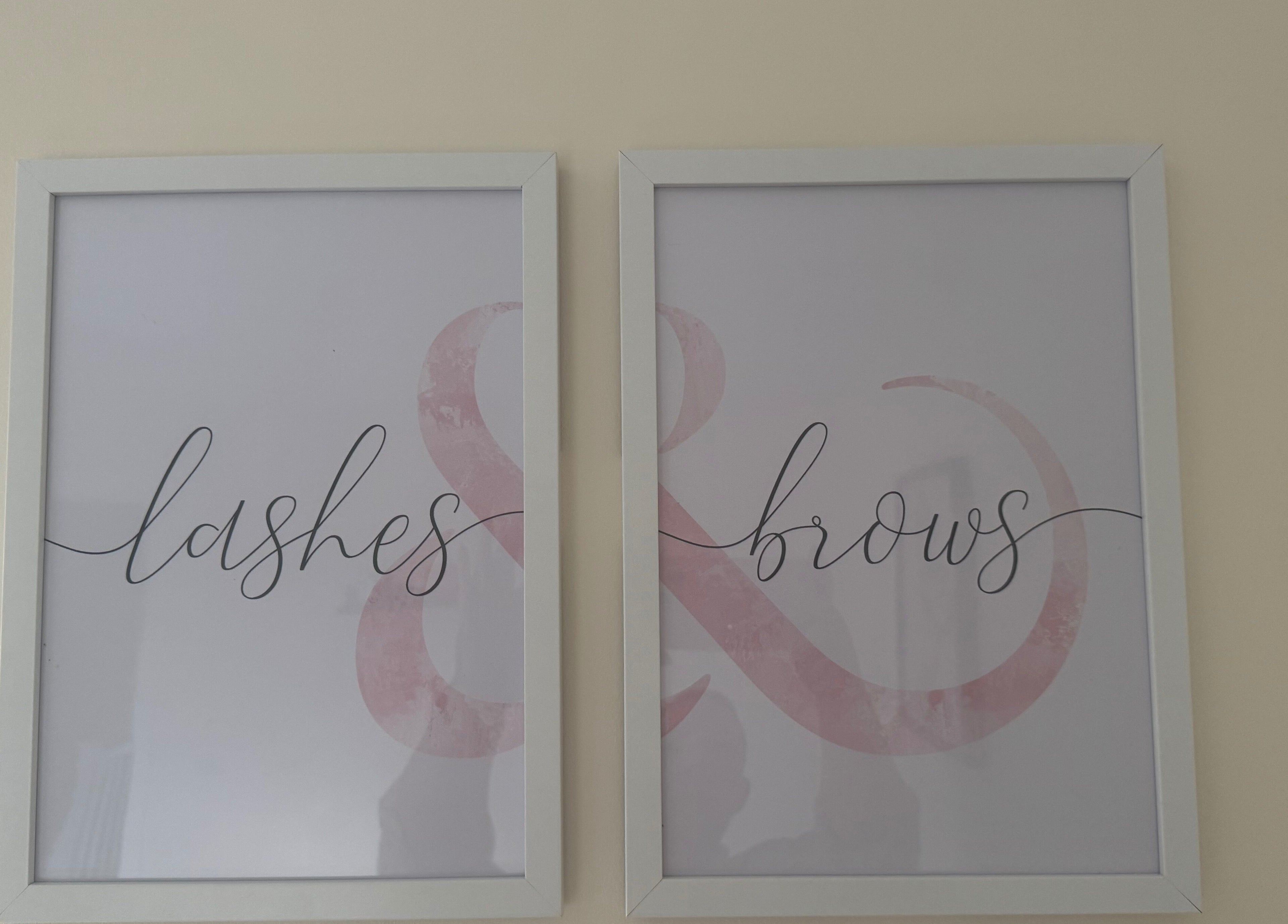 Stylish wall art reads 'Lashes & Brows' at Polished Nails & Beauty, Worcester, GB.