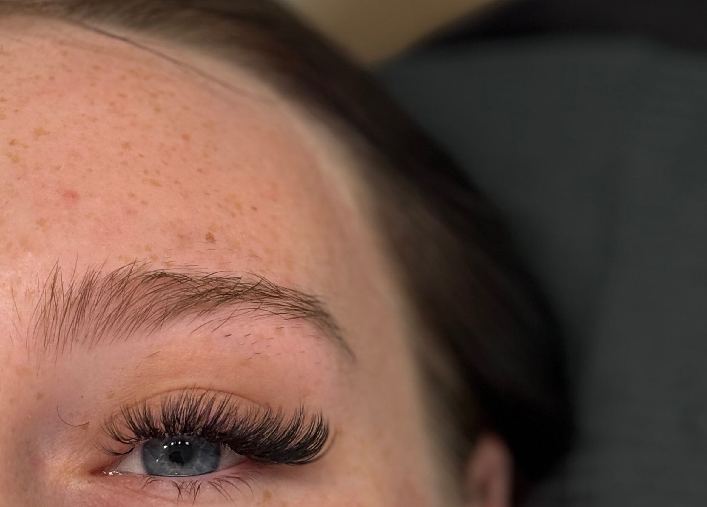 Close-up of eyelash extensions at Beauty By Mimz in Ludgvan, England, GB.