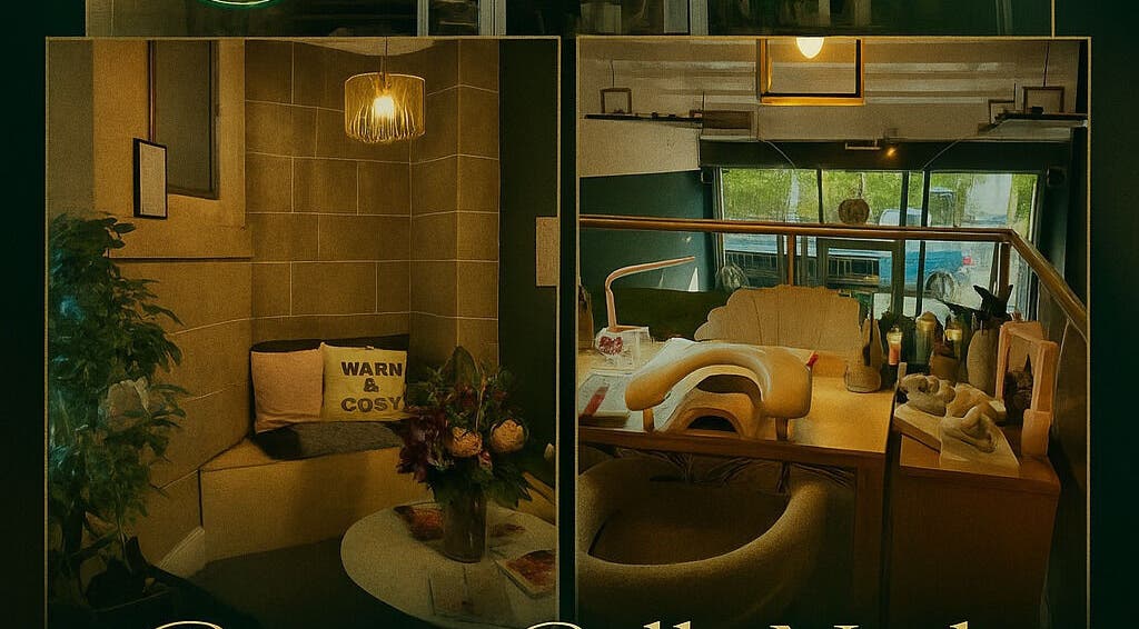 Cozy seating and manicure station at Bonnie Belle Nails, Glasgow, Scotland, GB, offering a relaxing ambiance.