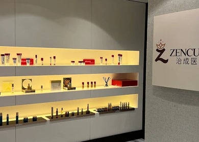 Zencure beauty product display with sleek shelves at Richmond, British Columbia, CA.