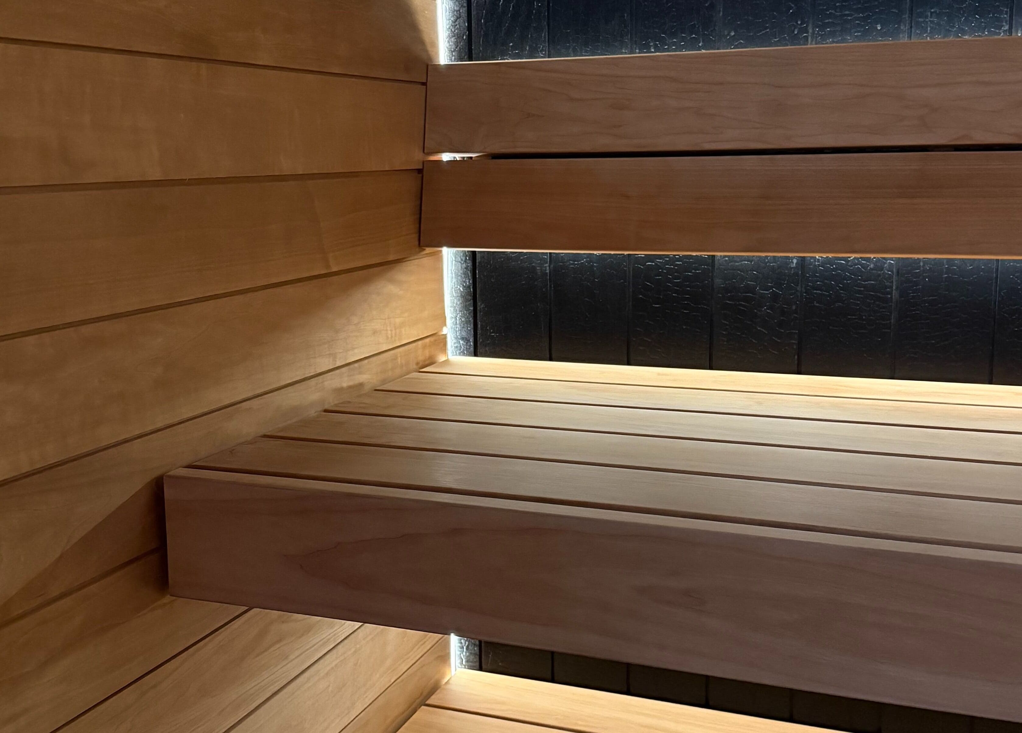 Luxurious sauna interior at Recovery Hive, Coolum Beach, Queensland, AU. Perfect for relaxation and wellness.