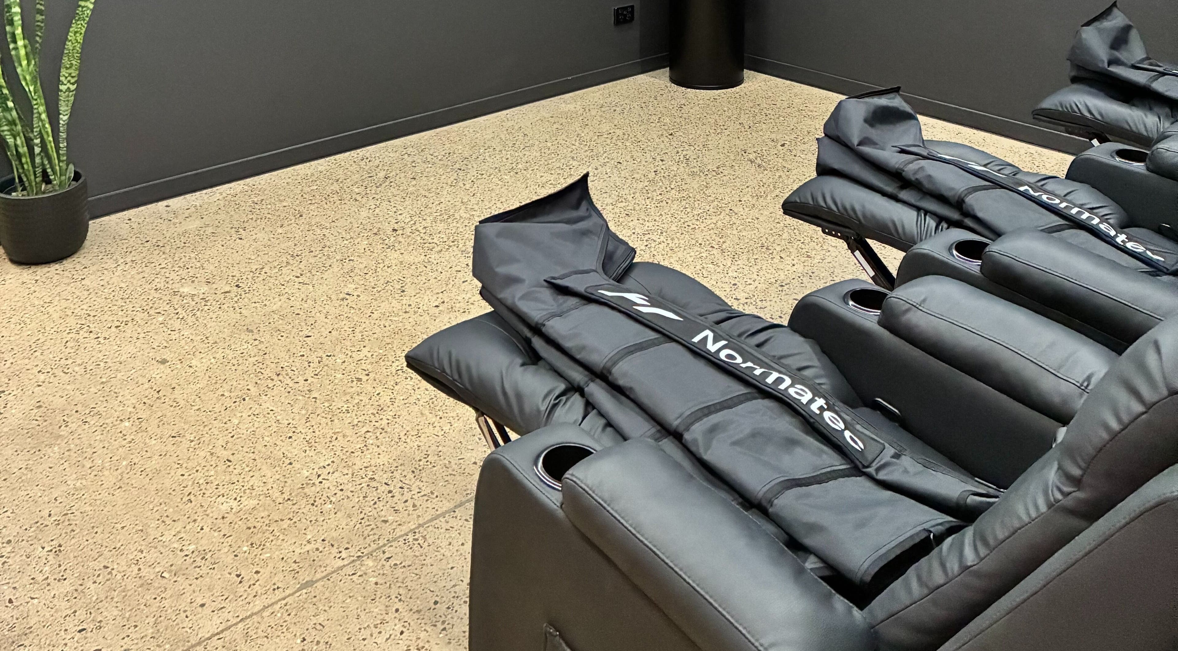 Relaxing lounge chairs at Recovery Hive, Coolum Beach, Queensland, AU for ultimate wellness experience.