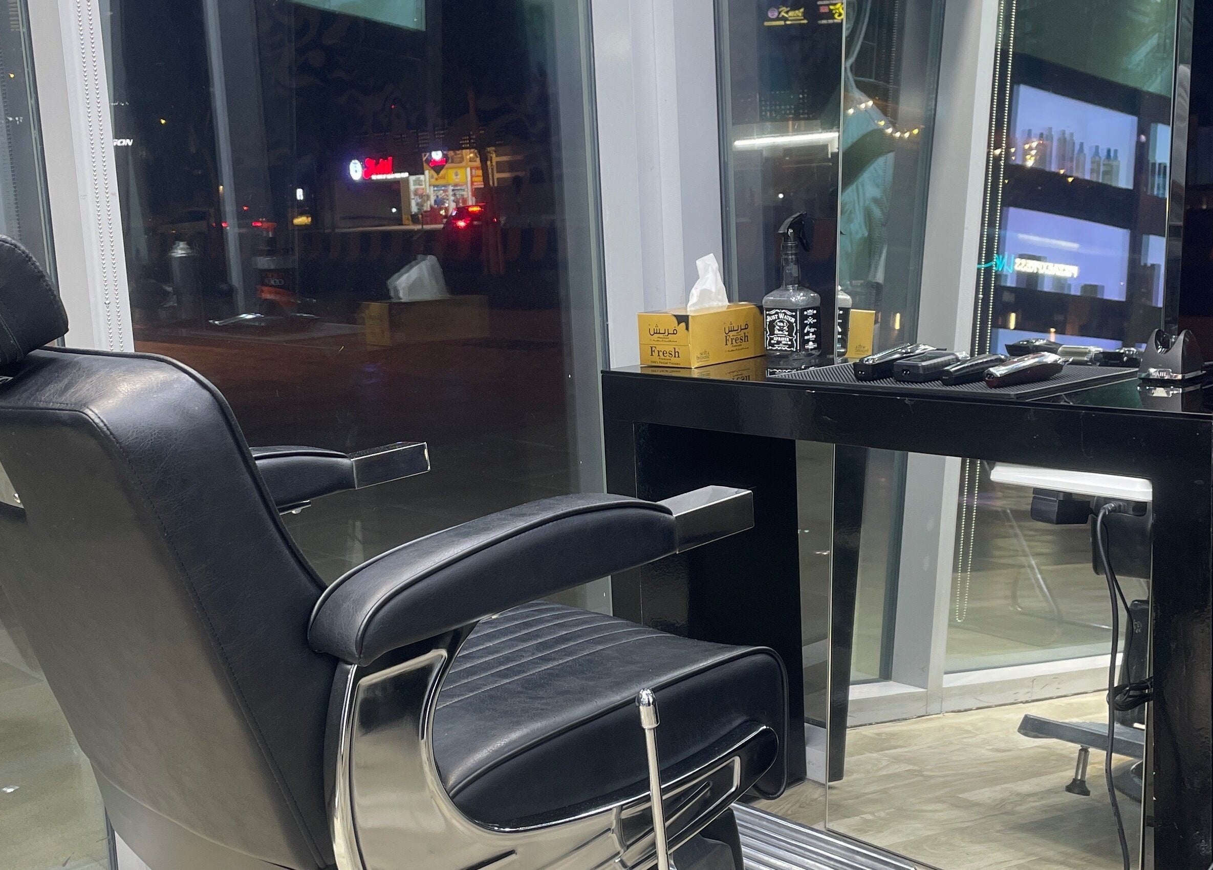 Sleek barber chair and workstation interior at Ace Barber Shop, Dubai, Dubai, AE.