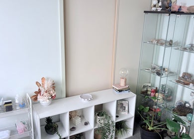 Elegant display at Lash Envy Boutique in Lake Haven, New South Wales, AU featuring crystals and plants.