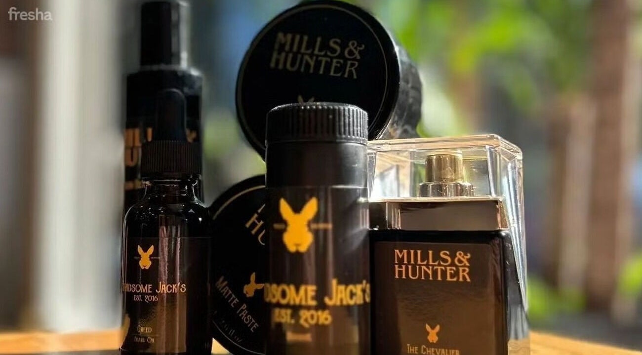 Handsome Jacks Finnieston's sleek grooming products on display, Glasgow, Scotland, GB.