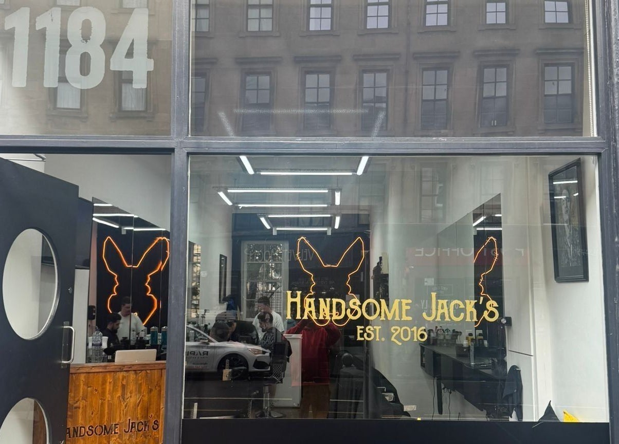 Front view of Handsome Jacks Finnieston, located in Glasgow, Scotland, GB, featuring its stylish entrance.