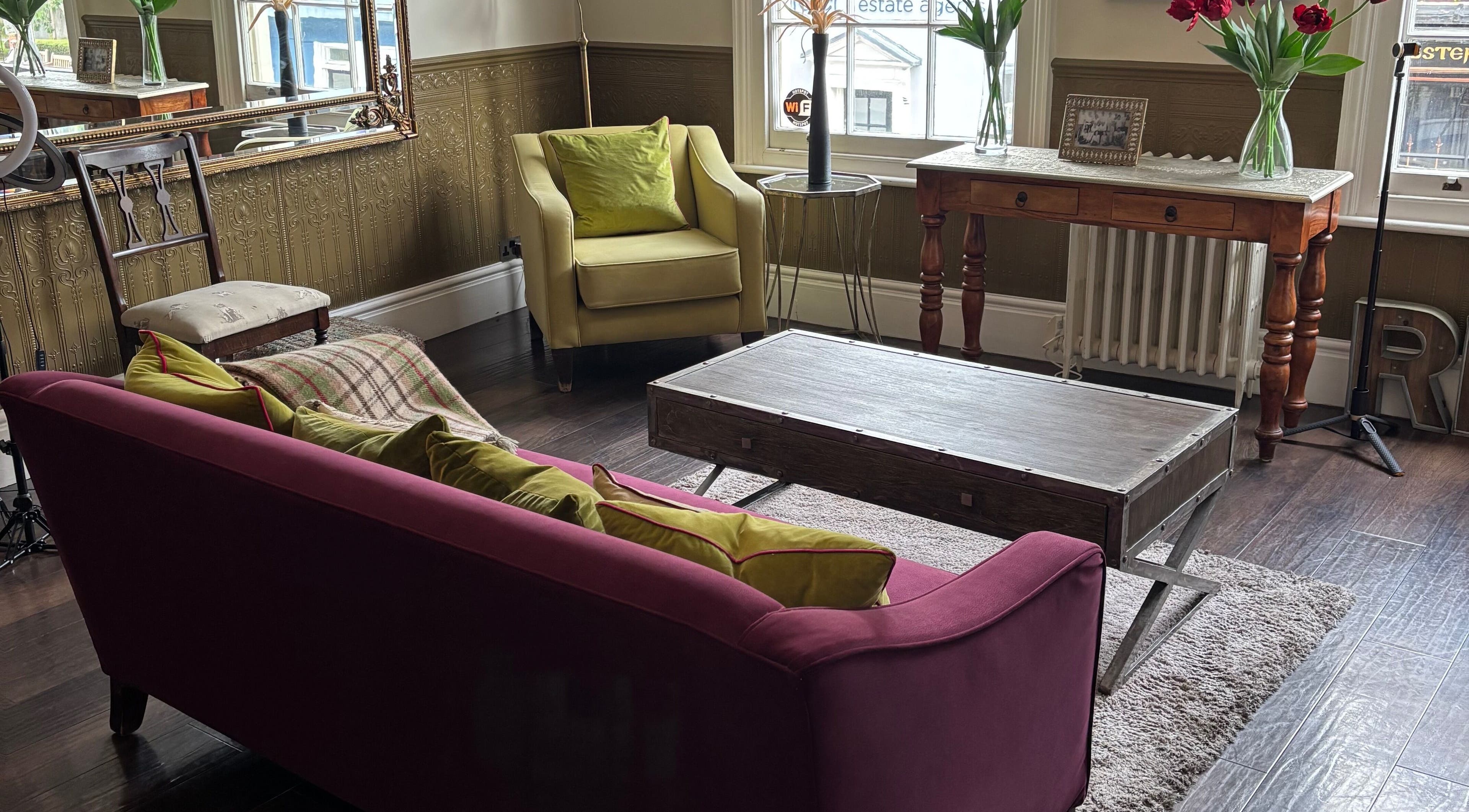 Elegant lounge area at Hollie Amato Massage Therapy, Reed Hair High Street Maldon - Thursday only, Maldon, England, GB.