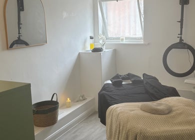Relaxing massage room at Hollie Amato Massage Therapy, 183a Moulsham Street, Chelmsford, England, GB.