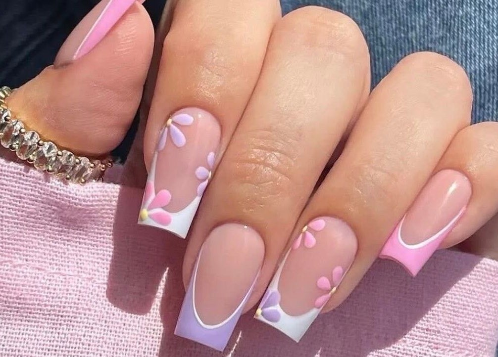 Elegant floral nail art at Adore nail & spa, Belmore, New South Wales, AU.