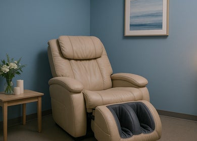 Comfortable massage chair at Mei Mei London, Ilford, England, GB, perfect for a tranquil wellness session.