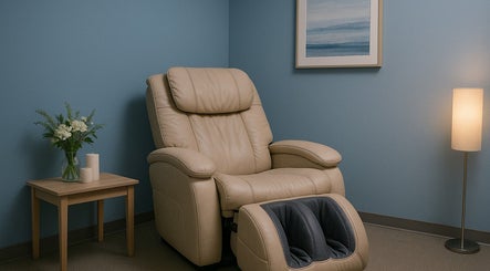 Comfortable massage chair at Mei Mei London, Ilford, England, GB, perfect for a tranquil wellness session.