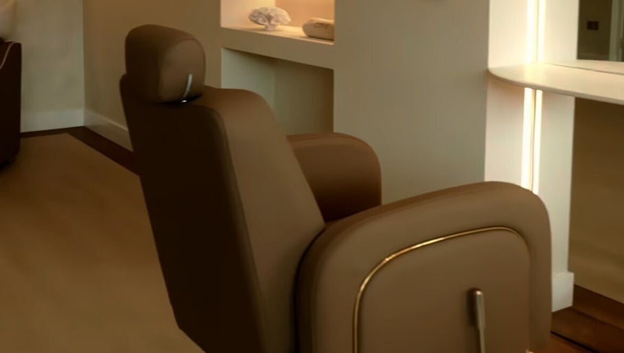 Luxurious brown spa chair at Ellie Barrow Beauty, Sunderland, England, GB, offering elegant relaxation.