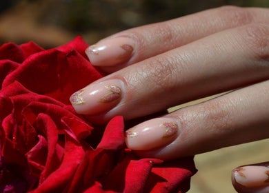 Elegant floral nail art with red rose at The Tipsy Pixie, Roodepoort, Gauteng, ZA.