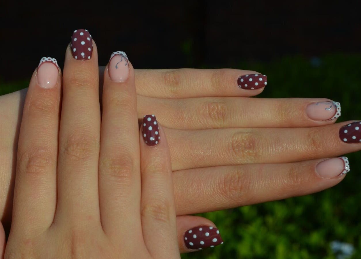 Chic polka dot nail art at The Tipsy Pixie in Roodepoort, Gauteng, ZA.