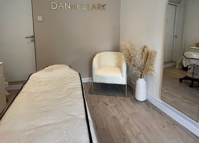 Treatment room at Danni Clark Beauty, Bognor Regis, England, GB with elegant decor and a massage table.