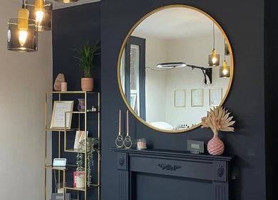 Chic interior of Nails By Kendall, Doncaster, England, GB featuring a large mirror and stylish decor.