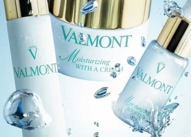 Valmont skincare collection at Lumi Skin & Body, Calgary, Alberta, CA, showcasing luxury hydration products.