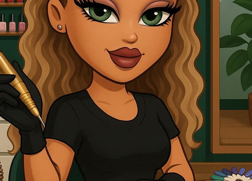 Illustration d'un technicien de manucure chez Nailsbycrd, Le Havre, Normandie, FR avec outils professionnels.