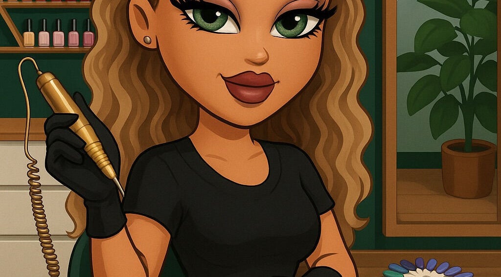 Illustration d'un technicien de manucure chez Nailsbycrd, Le Havre, Normandie, FR avec outils professionnels.