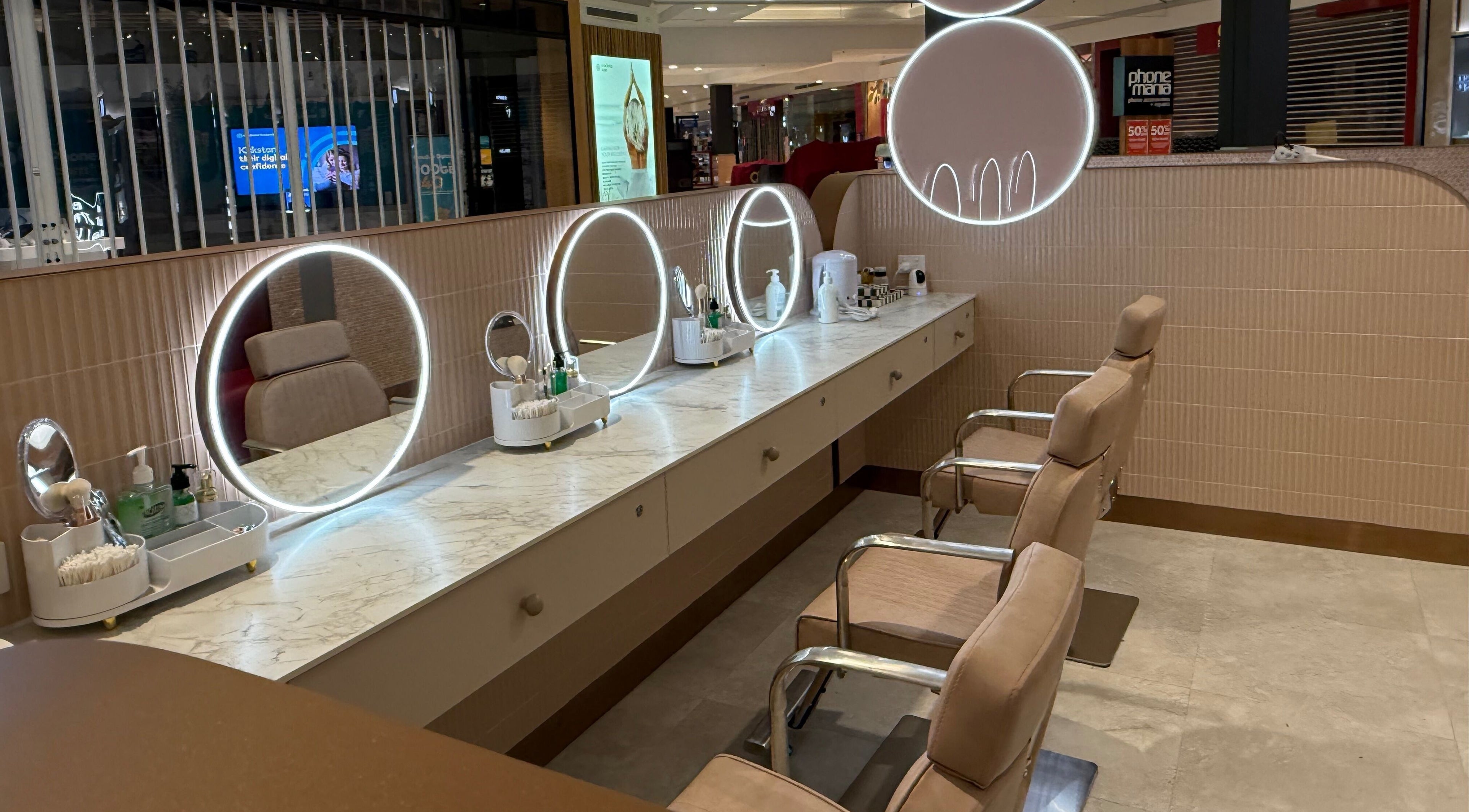 Stylish makeup stations at Brow Threads & Lashes Tea Tree Plaza, Modbury, South Australia, AU.