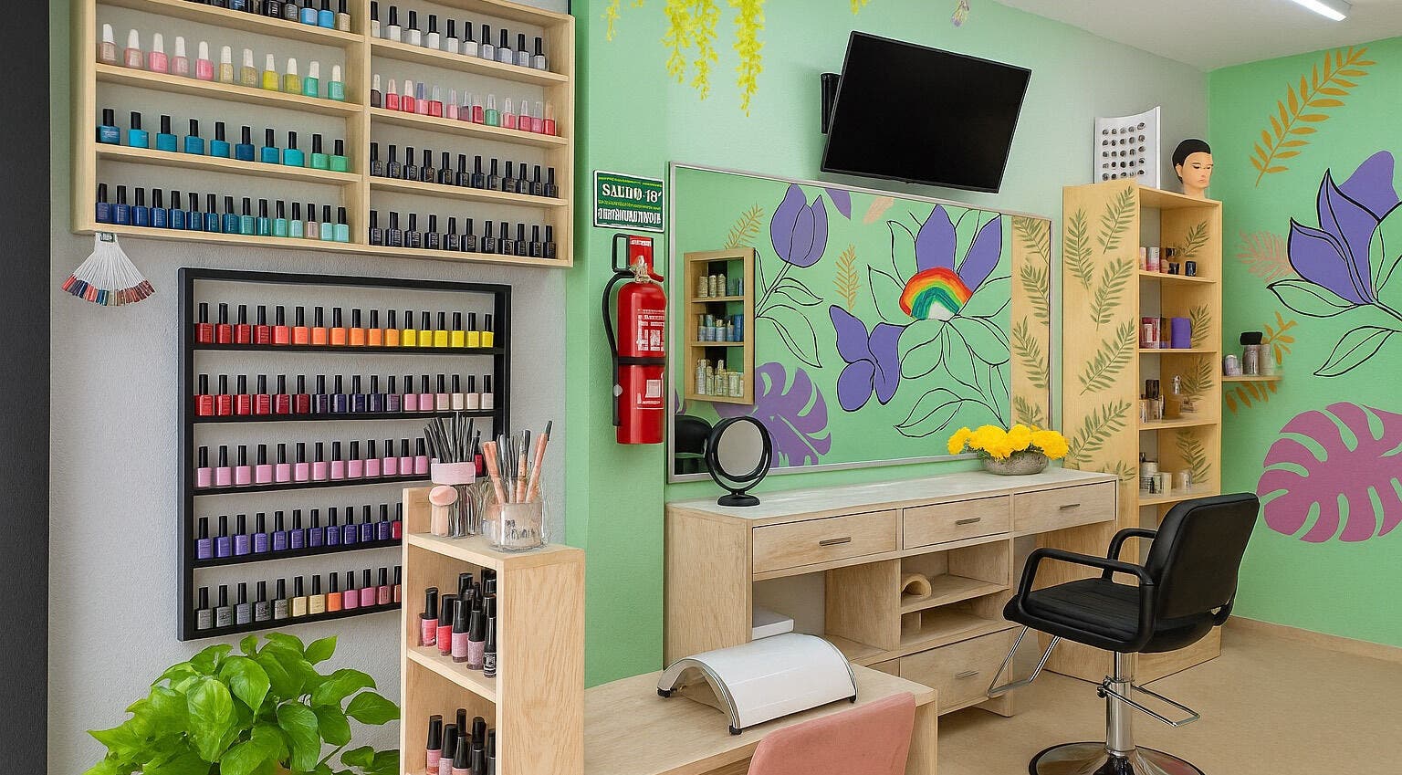 Colorful nail polish display at Laura Johnson Studios in Playa del Carmen, Quintana Roo, Mexico.