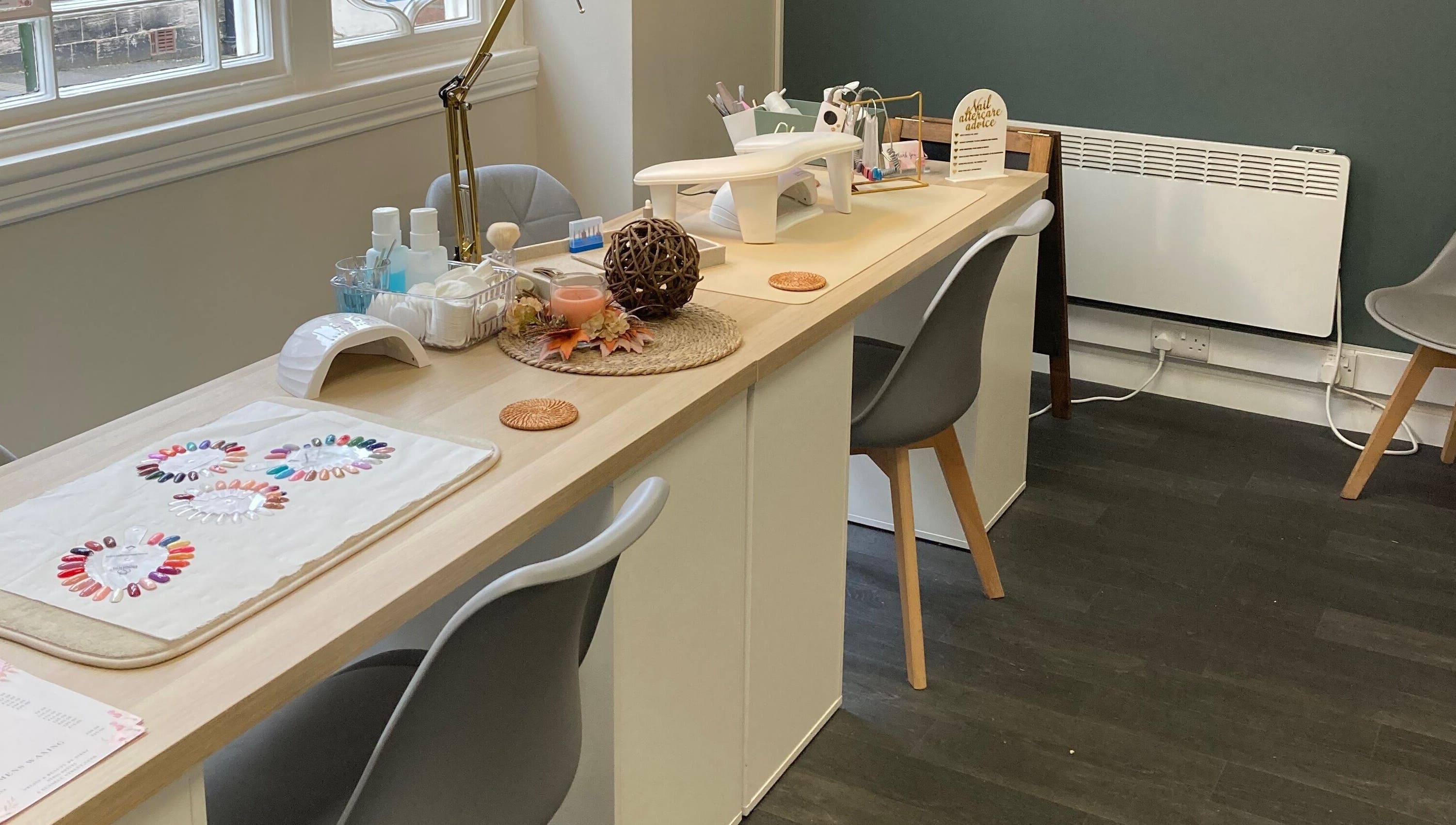 Serene nail art station at Bliss & Beauty by Nikki at Serenity, Leek, England, GB.